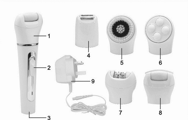 五合一家用美容仪 洗脸 按摩 去皮 剃毛 磨茧